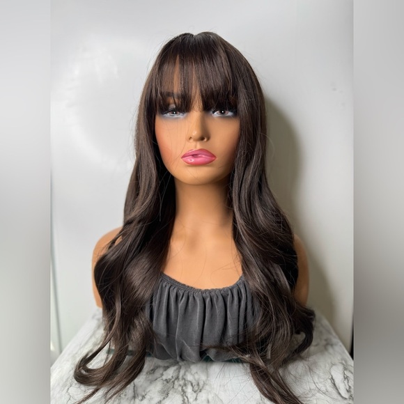 20 Inch Wig  Brown Loose Wavy Wig With Bangs | Ultra Natural Look | - Picture 1 of 12